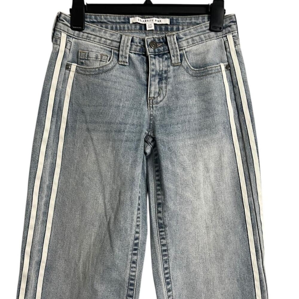 Celebrity Pink Wide Leg Jeans Juniors 1/25 Blue Medium Wash Side Stripe Stretch - Picture 5 of 7